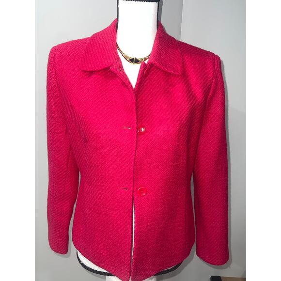 Vintage Jones New York Wool Jacket 10P – Hot Pink Textured Button Front Coat - Picture 8 of 12